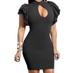 Women's Ruffle Short Sleeve Hollow Out  Party Dress XXL